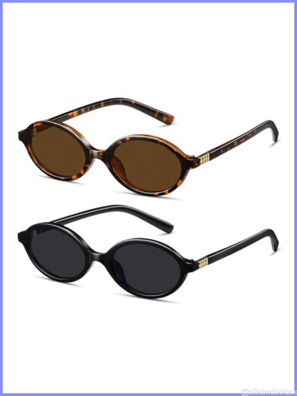 Retro Oval Sunglasses UV400 Protection Lightweight Unisex 2 Pack